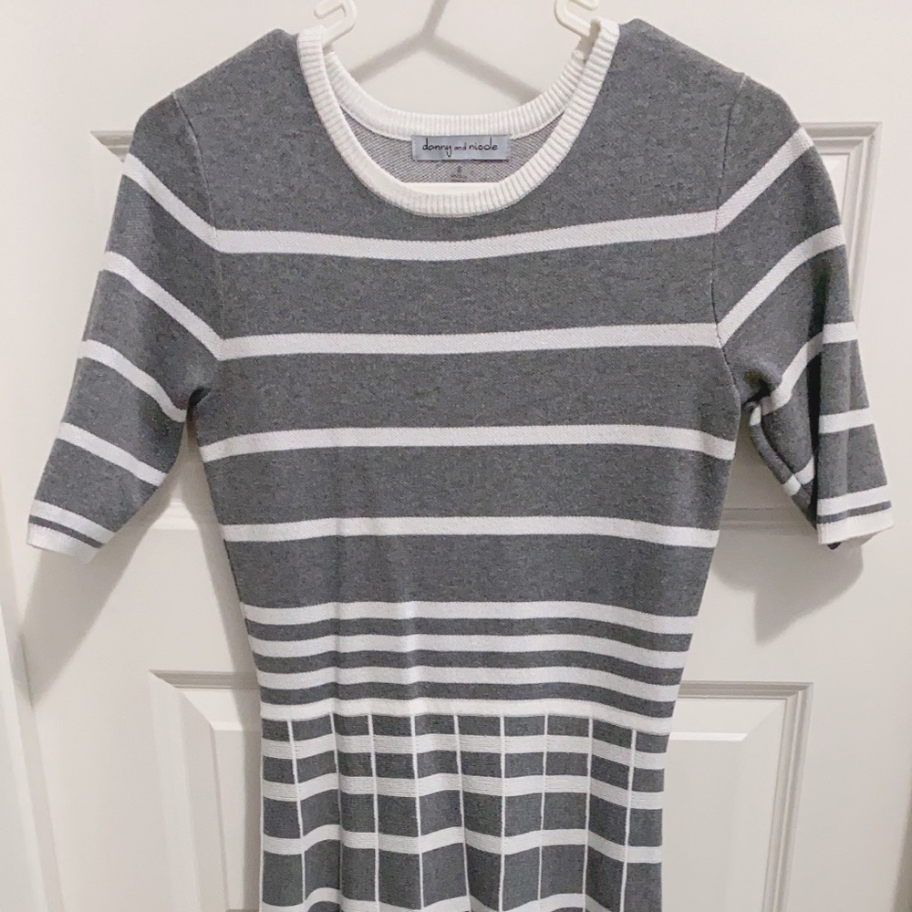Danny & Nocole Gray white Stripe Sweater- Dress S